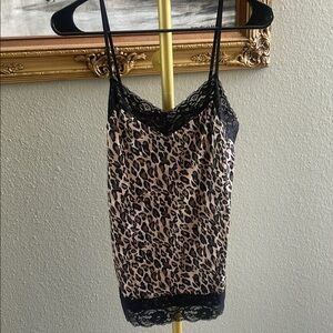 Leopard Print Cami with Black Lace Trim